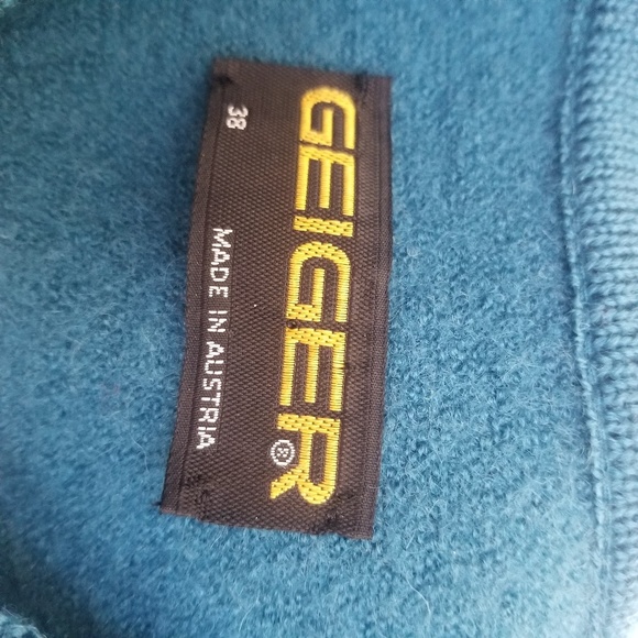 Geiger Teal Blue Button Up Wool Cardigan Sz 38/8 - Picture 3 of 7